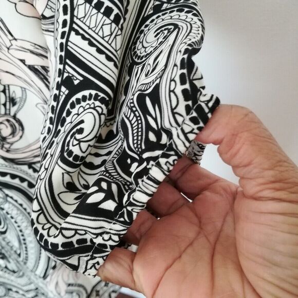 Buttons Ornate Print 3/4 Sleeve Split V-Neck Casual Shift Dress Women's Size L - Picture 9 of 10